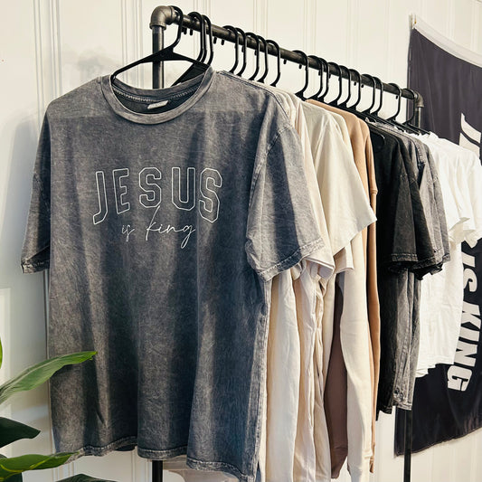 JESUS IS KING Mineral Washed Graphic Tee
