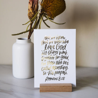 Romans 8:28 5X7 Gold Foiled Print